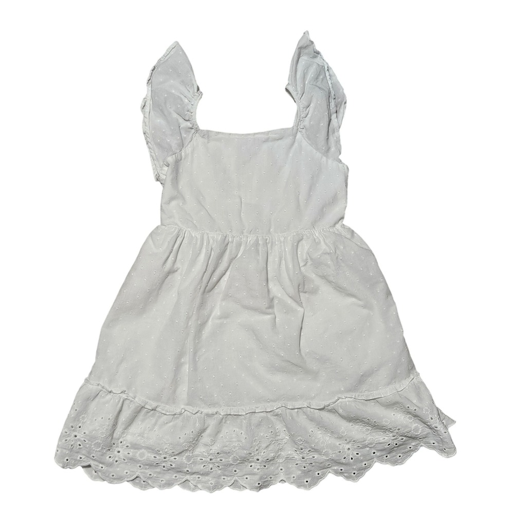 Gap Kids‎ White Eyelet Flutter Sleeve Dress Swiss Dot Smocked Back Size M 7 8